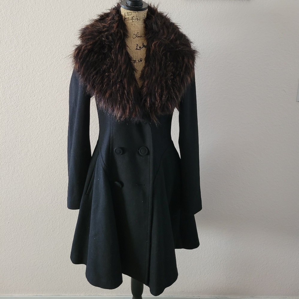 Fleet Street Ltd. Winter Pea Coat. Black with removable faux fur trim.